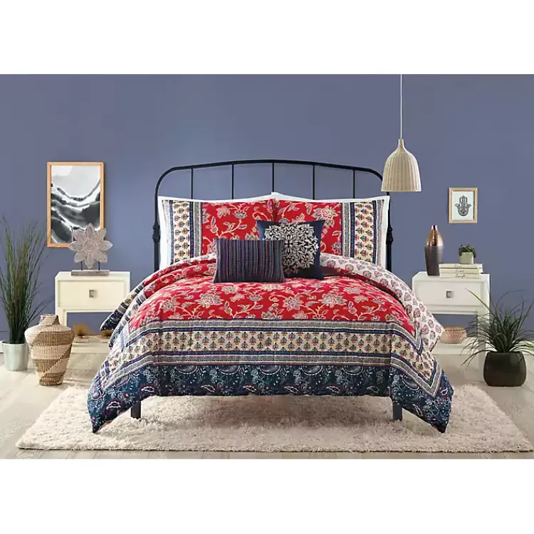 Comforters-Kirklands Home Red Navy Marbella King 5-pc. Comforter Set