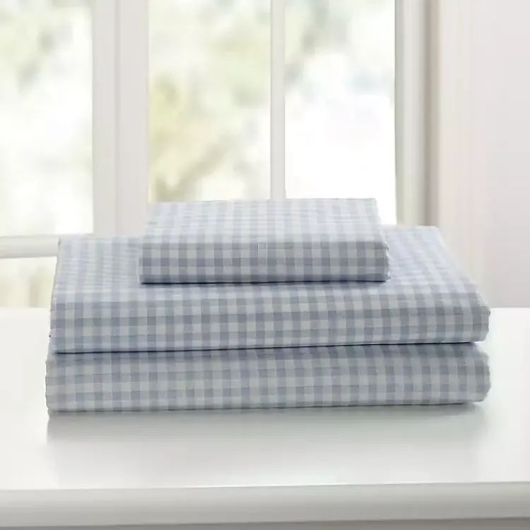 Bed Sheets-Kirklands Home Gingham Queen 3-pc. Sheet Set Blue