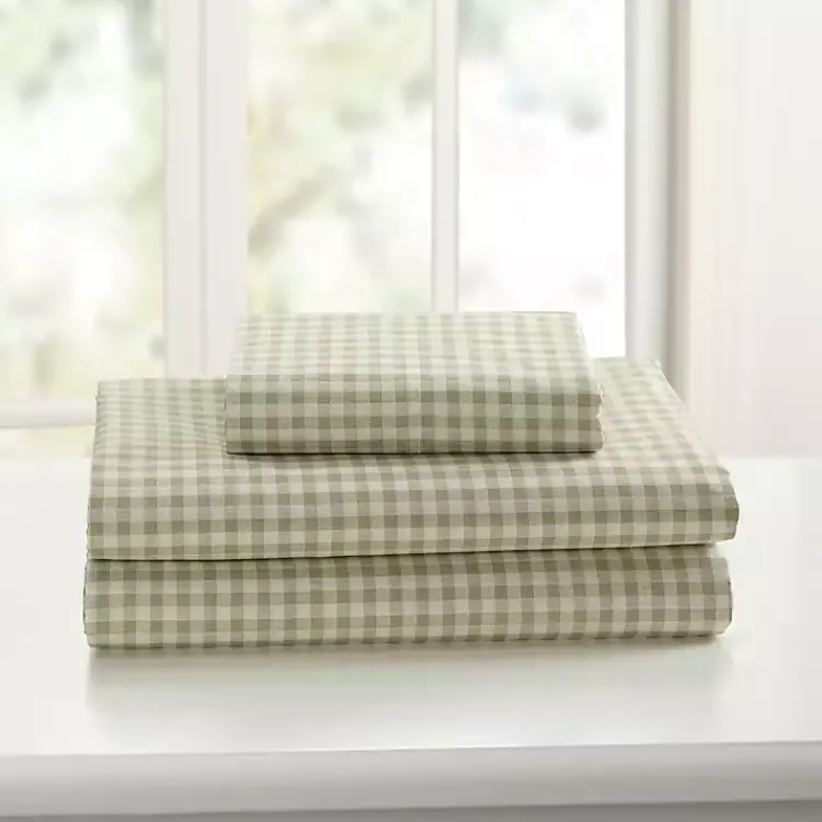 Bed Sheets-Kirklands Home Gingham 3-pc. Full Sheet Set Green