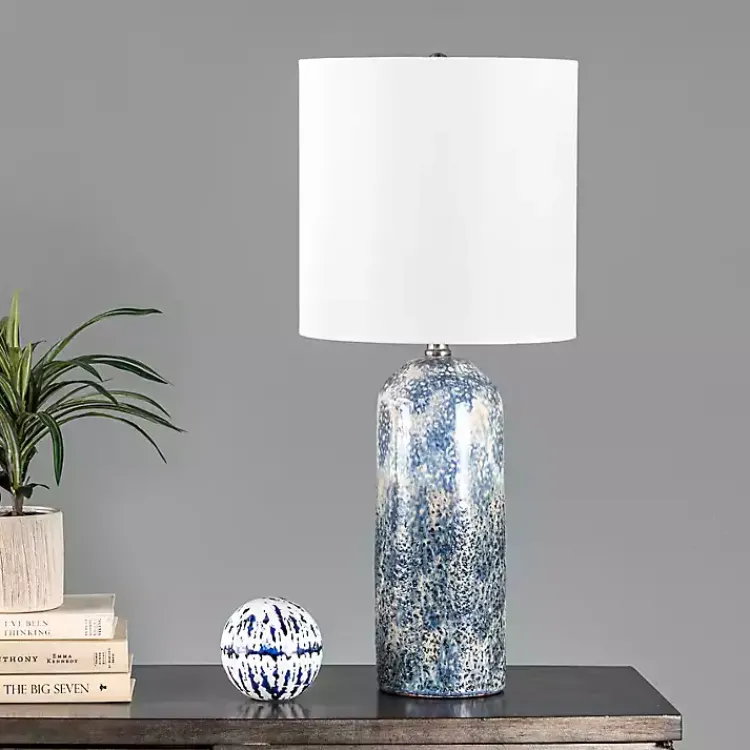 Table Lamps-Kirklands Home Ocean Blues Mottled Pillar Table Lamp White