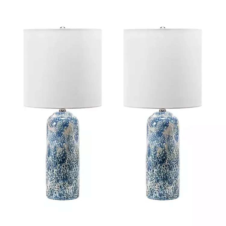 Table Lamps-Kirklands Home Ocean Blues Mottled Pillar Table Lamp White