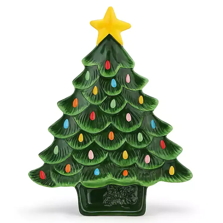 Serving & Entertaining-Kirklands Home Christmas Tree Serving Platter Green