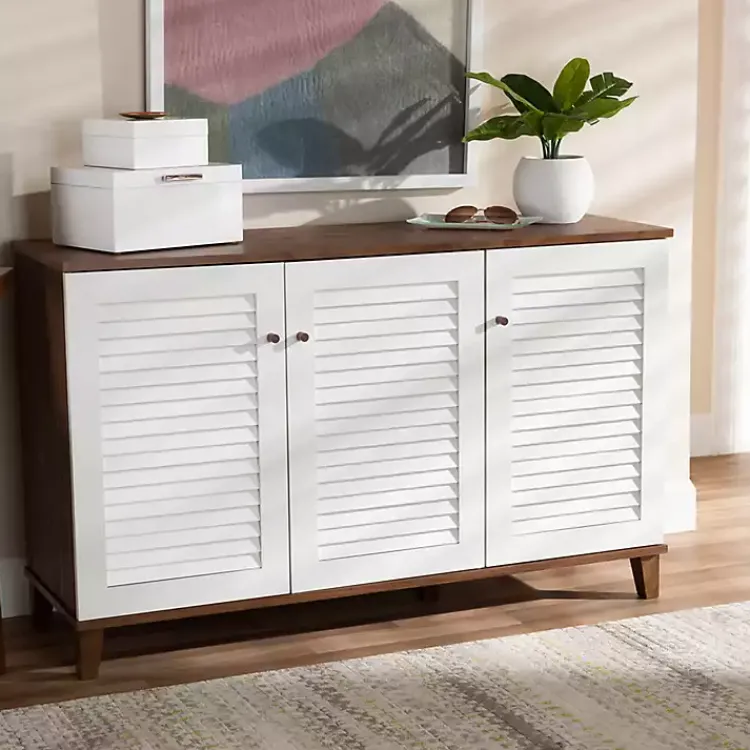 Entryway Furniture-Kirklands Home Collier Two-Tone 3-Door Shoe Storage Cabinet