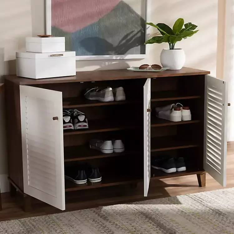 Entryway Furniture-Kirklands Home Collier Two-Tone 3-Door Shoe Storage Cabinet