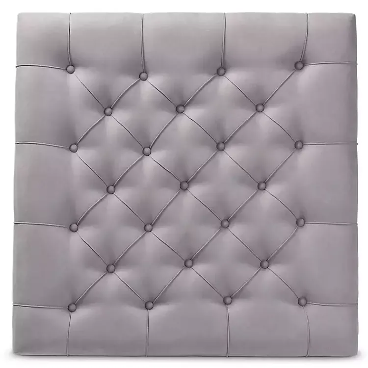 Benches & Ottomans-Kirklands Home Upholstered Linen Tufted Ottoman with Shelf Gray