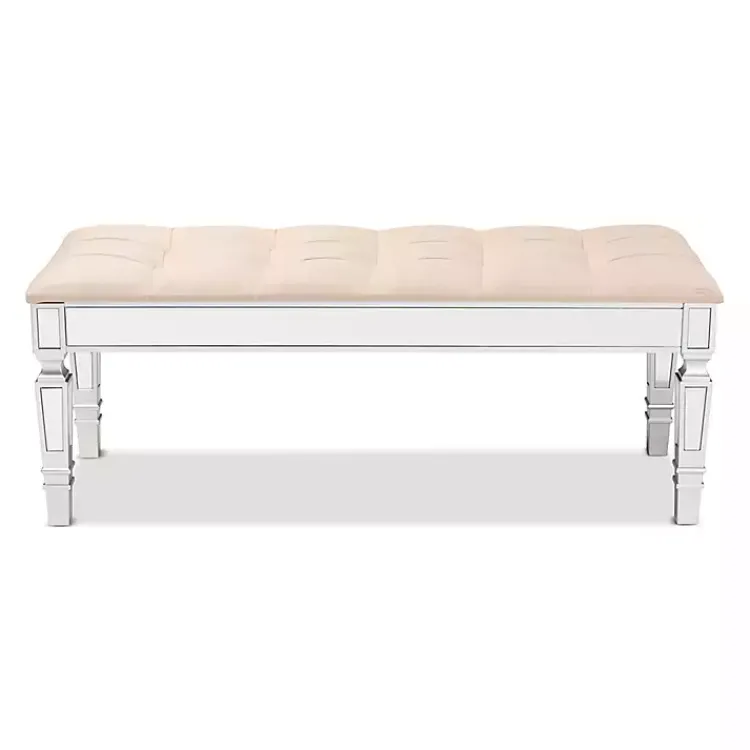 Benches & Ottomans-Kirklands Home Beige Button Tufted Bench with Mirrored Base Tan