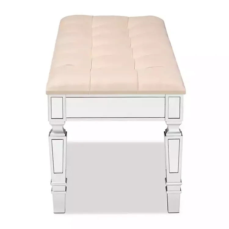 Benches & Ottomans-Kirklands Home Beige Button Tufted Bench with Mirrored Base Tan