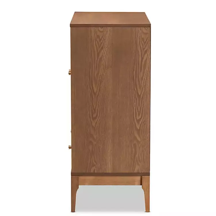 Cabinets & Sideboards-Kirklands Home Mid-Century Modern Rattan Walnut Cabinet Brown