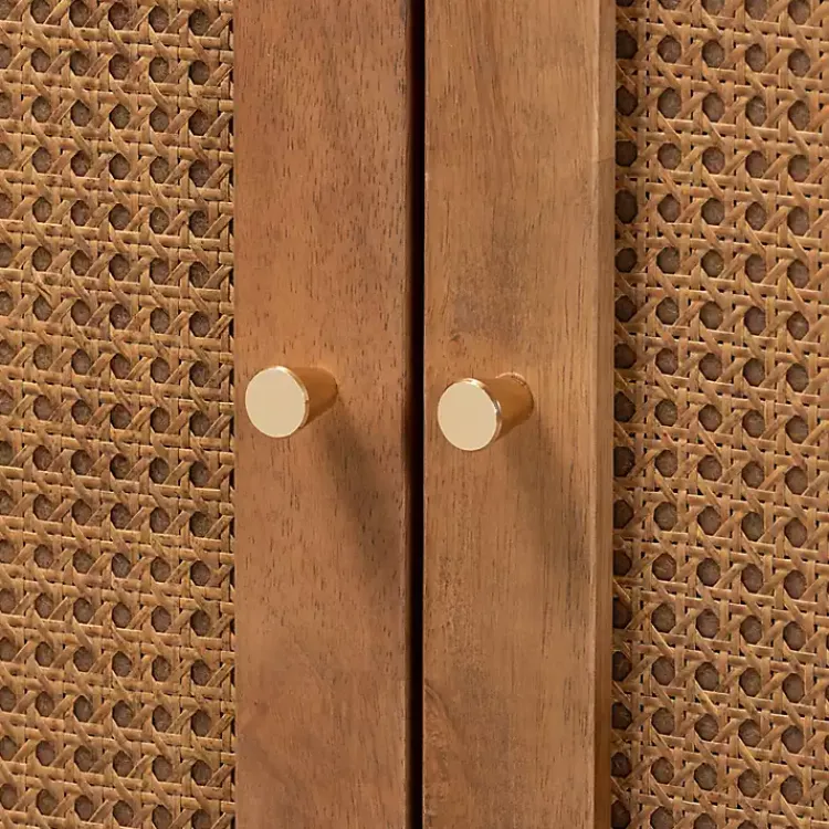 Cabinets & Sideboards-Kirklands Home Mid-Century Modern Rattan Walnut Cabinet Brown