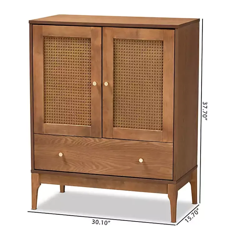 Cabinets & Sideboards-Kirklands Home Mid-Century Modern Rattan Walnut Cabinet Brown