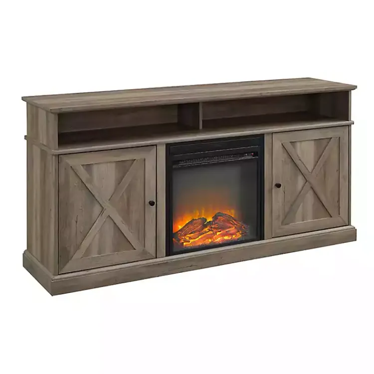 Tv Stands & Media Consoles-Kirklands Home Graywash Rustic Fireplace Cabinet Brown
