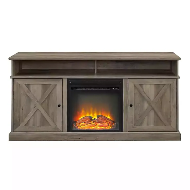 Tv Stands & Media Consoles-Kirklands Home Graywash Rustic Fireplace Cabinet Brown