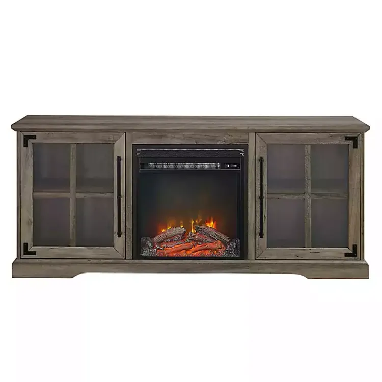 Tv Stands & Media Consoles-Kirklands Home Wood 2-Door LED Fireplace Cabinet Gray