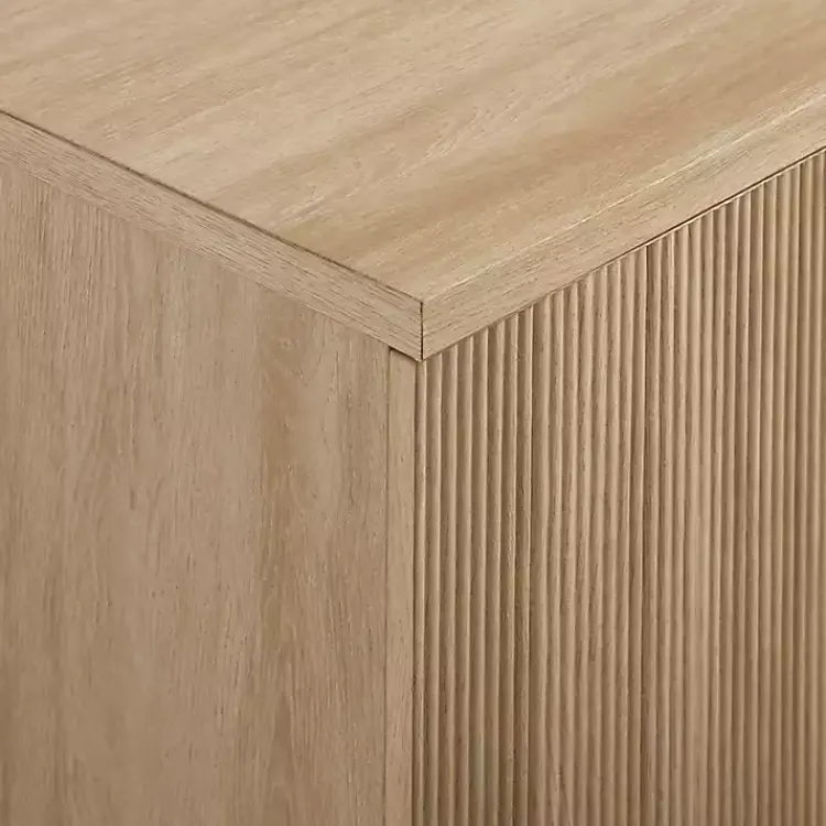 Cabinets & Sideboards-Kirklands Home Natural Fluted Wood 4-Door Scandinavian Cabinet Tan