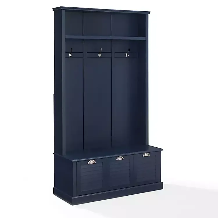 Entryway Furniture-Kirklands Home Navy Wood Storage Bench Hall Tree Blue