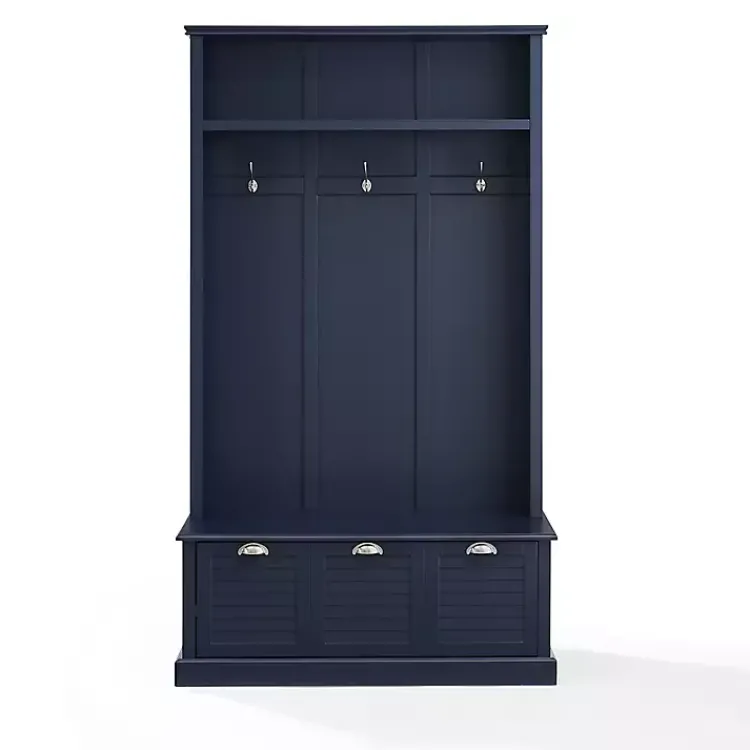 Entryway Furniture-Kirklands Home Navy Wood Storage Bench Hall Tree Blue