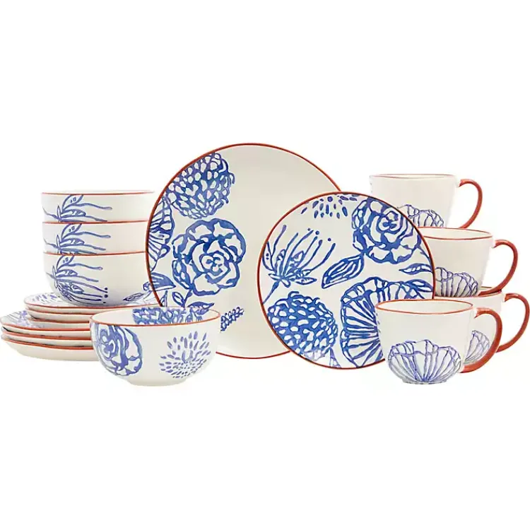 Dinnerware-Kirklands Home Ivory and Blue Floral 16-pc. Dinnerware Set