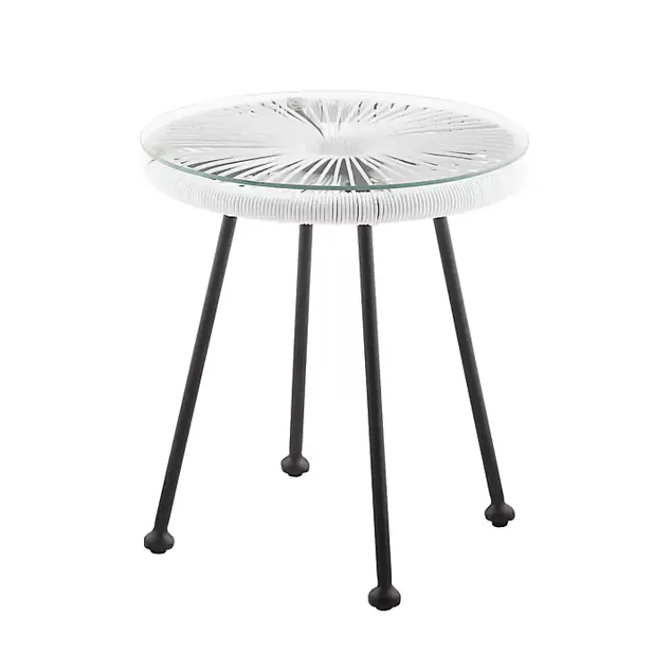 Outdoor Tables-Kirklands Home Wicker and Glass Top Outdoor Side Table White