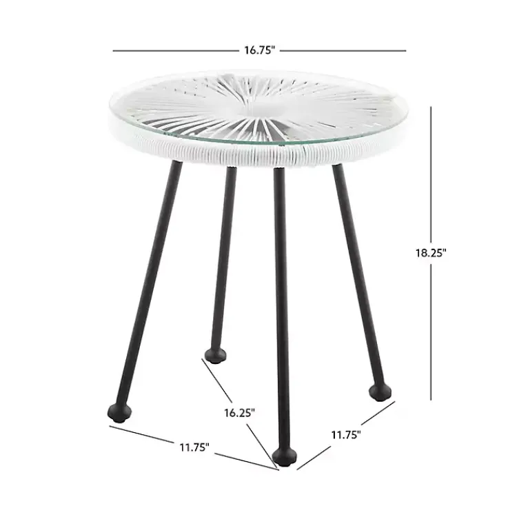 Outdoor Tables-Kirklands Home Wicker and Glass Top Outdoor Side Table White