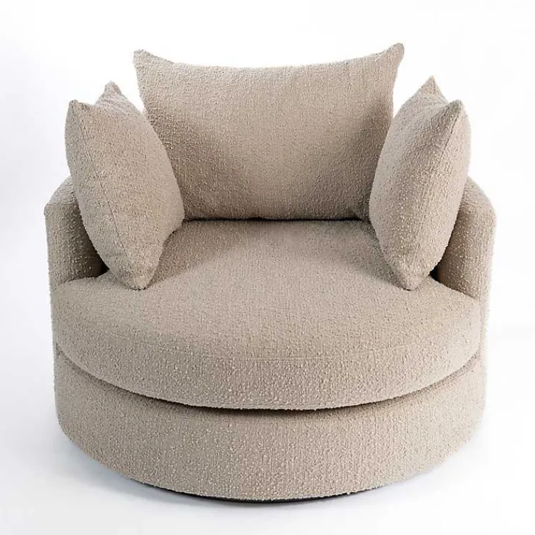 Accent Chairs-Kirklands Home Round Sand Boucle Swivel Accent Chair Tan