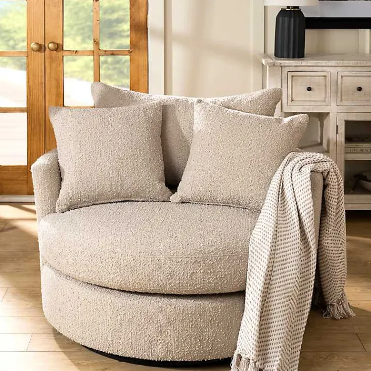 Accent Chairs-Kirklands Home Round Sand Boucle Swivel Accent Chair Tan