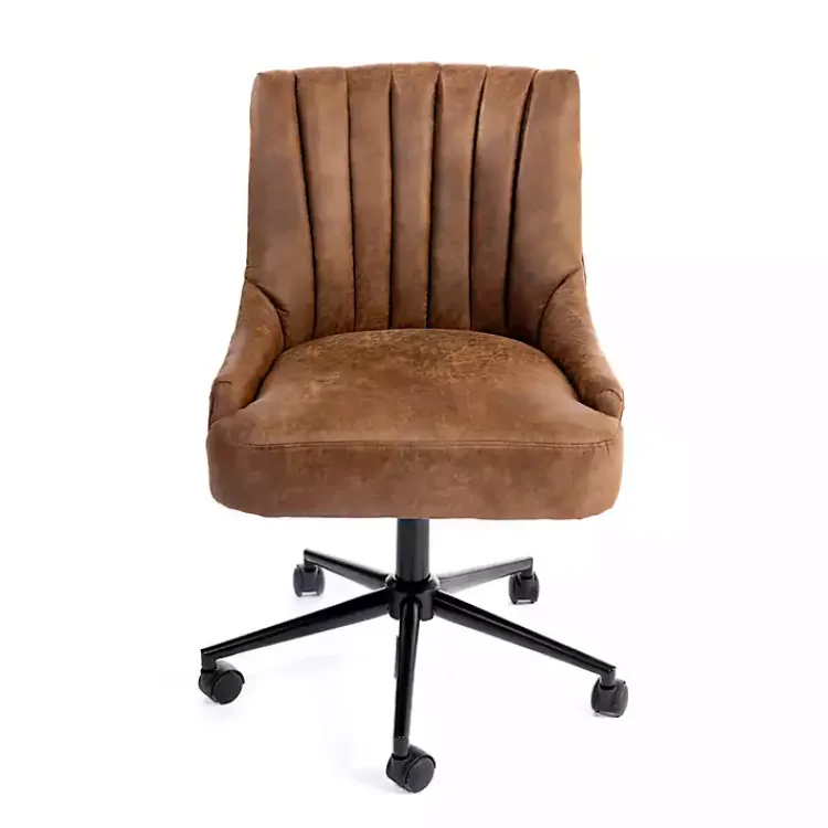 Office Furniture-Kirklands Home Wyatt Faux Leather Swivel Office Chair Brown