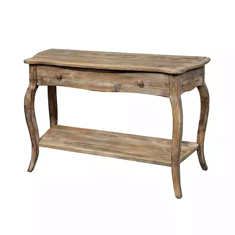 Console Tables-Kirklands Home Rustic Wood Curved Console Table Brown