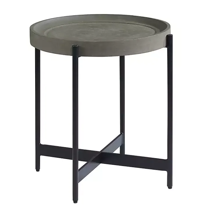 Accent & End Tables-Kirklands Home Concrete Round Tray Top Side Table Gray