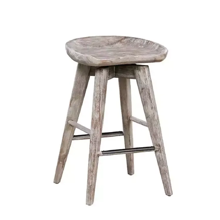 Bar Stools & Counter Height Stools-Kirklands Home Wirebrushed Barnwood Swivel Counter Stool