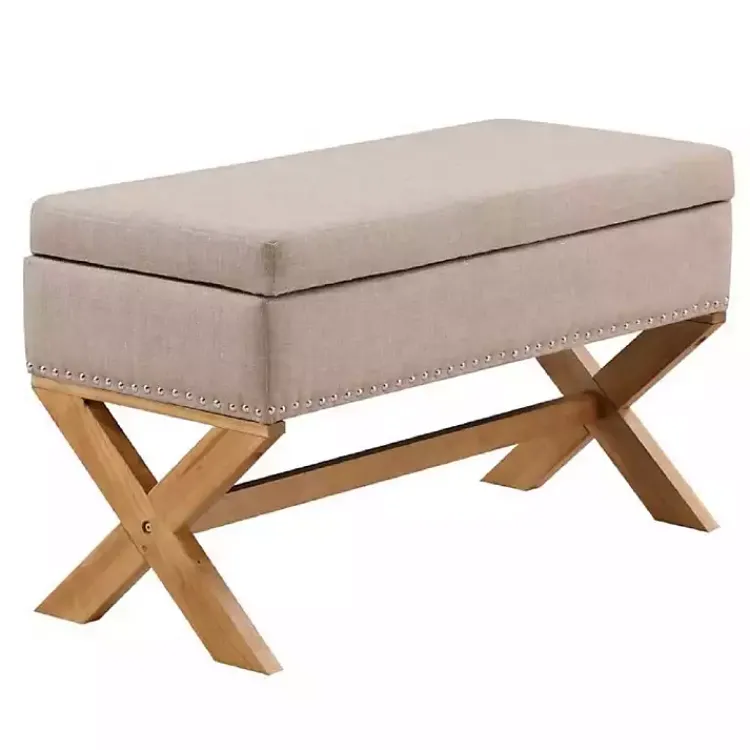 Benches & Ottomans-Kirklands Home Beige Crossed Storage Ottoman Tan