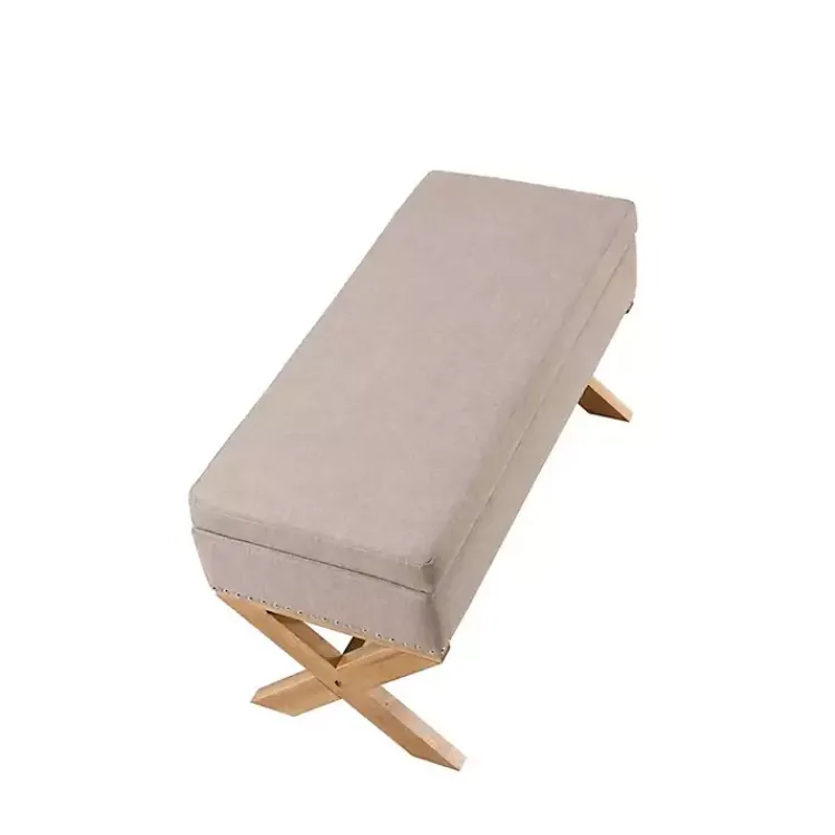 Benches & Ottomans-Kirklands Home Beige Crossed Storage Ottoman Tan