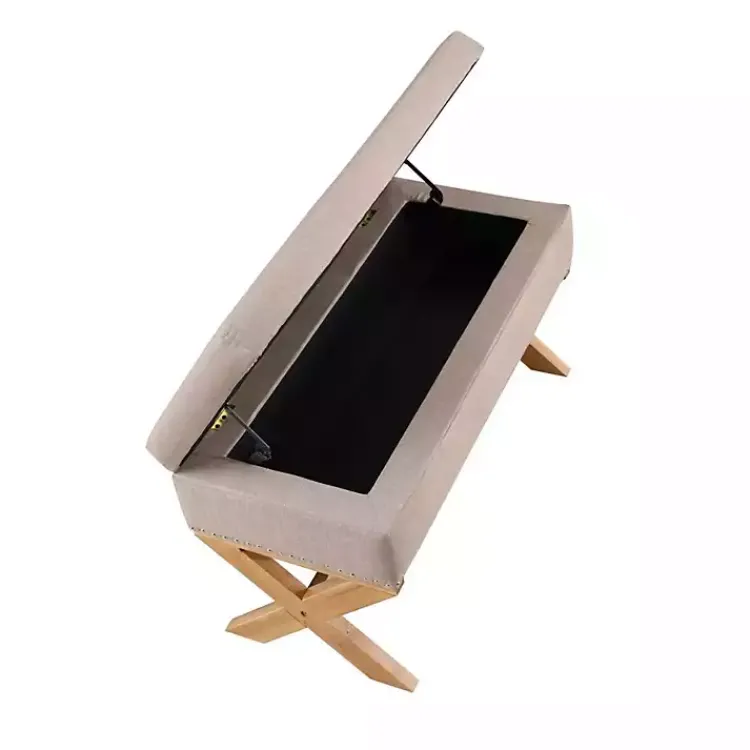 Benches & Ottomans-Kirklands Home Beige Crossed Storage Ottoman Tan