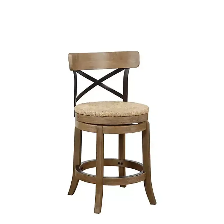 Bar Stools & Counter Height Stools-Kirklands Home Light Wood and Seagrass Swivel Counter Stool Brown