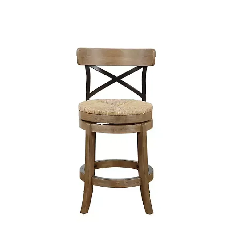 Bar Stools & Counter Height Stools-Kirklands Home Light Wood and Seagrass Swivel Counter Stool Brown