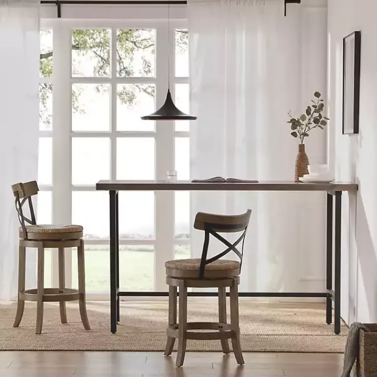 Bar Stools & Counter Height Stools-Kirklands Home Light Wood and Seagrass Swivel Counter Stool Brown