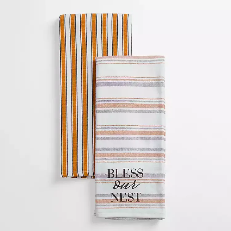 Kitchen Accessories-Kirklands Home Bless Our Nest Striped Kitchen Towels, Set of 2