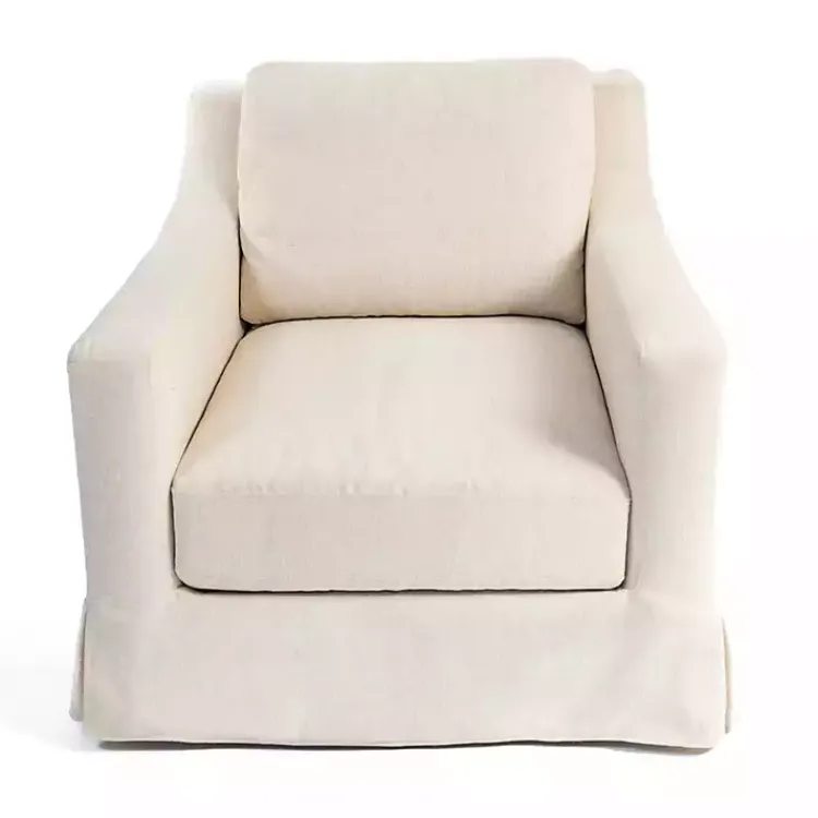 Accent Chairs-Kirklands Home Upholstered Weekend Swivel Accent Chair Ivory