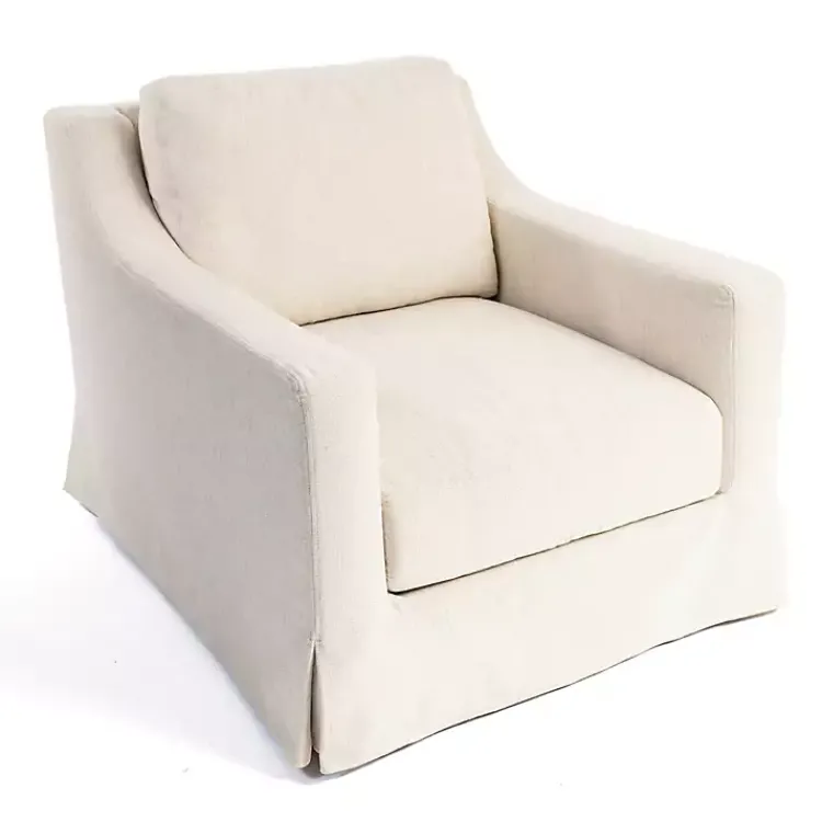 Accent Chairs-Kirklands Home Upholstered Weekend Swivel Accent Chair Ivory