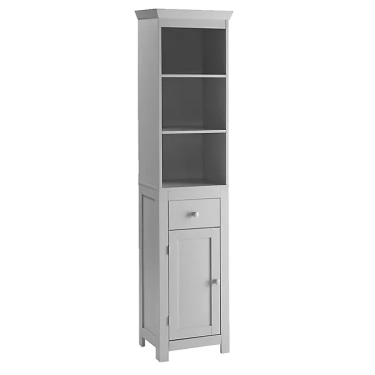 Bathroom Furniture-Kirklands Home Wood 3-Tier Tower Cabinet Gray