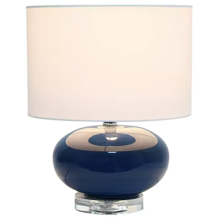 Table Lamps-Kirklands Home Navy Glass Short Oval Table Lamp Blue