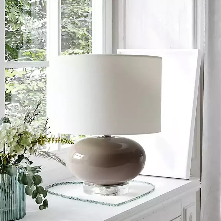 Table Lamps-Kirklands Home Glass Short Oval Table Lamp Brown