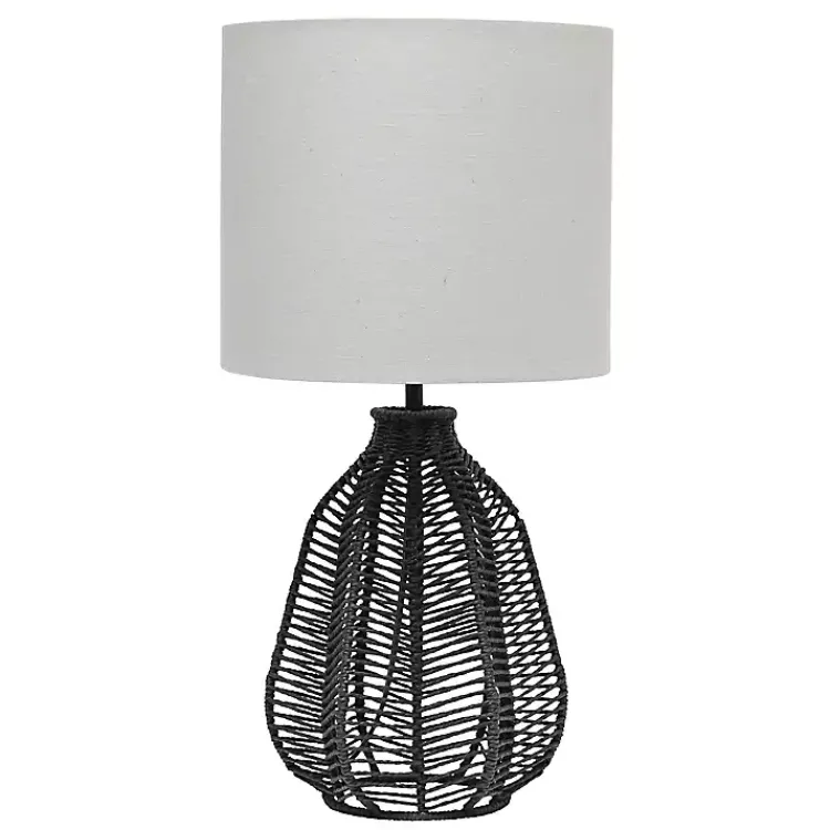 Table Lamps-Kirklands Home Black Rope Woven Table Lamp White