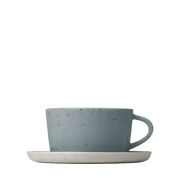 Glassware & Drinkware-Kirklands Home Speckled Ceramic Mugs and Saucers, Set of 2 Blue