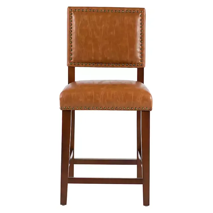 Bar Stools & Counter Height Stools-Kirklands Home Brown Faux Leather Square Classic Counter Stool Tan