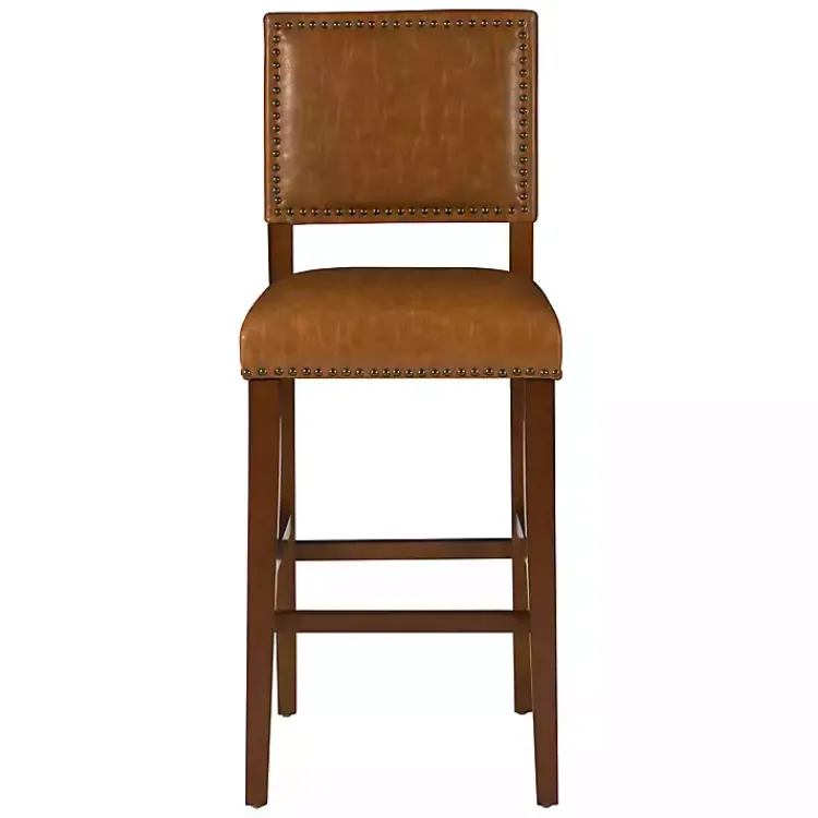Bar Stools & Counter Height Stools-Kirklands Home Brown Faux Leather Square Classic Bar Stool Tan
