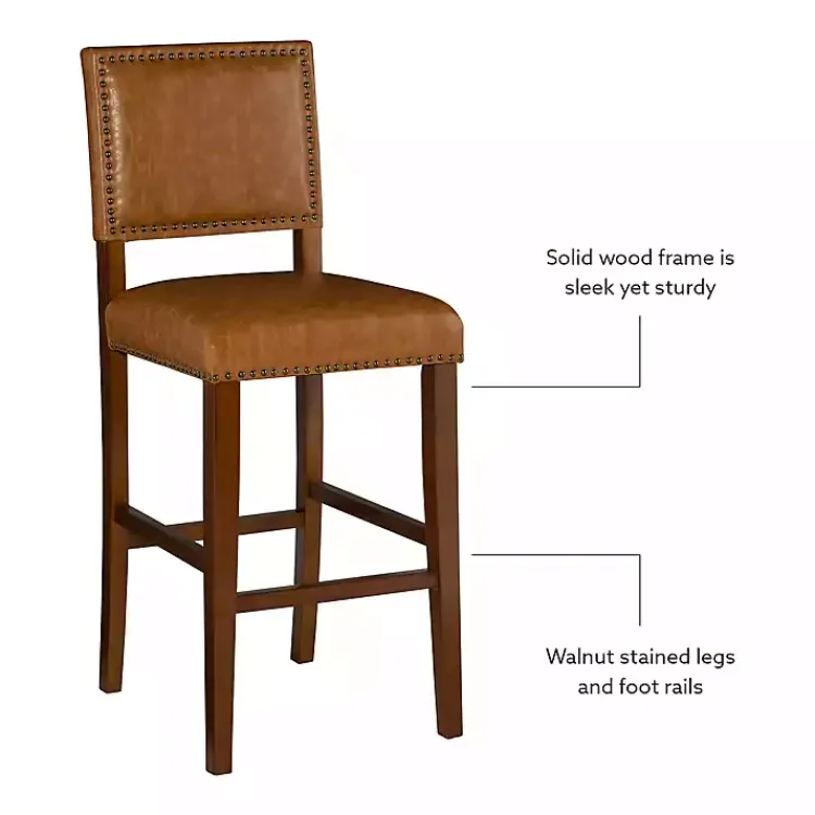 Bar Stools & Counter Height Stools-Kirklands Home Brown Faux Leather Square Classic Bar Stool Tan