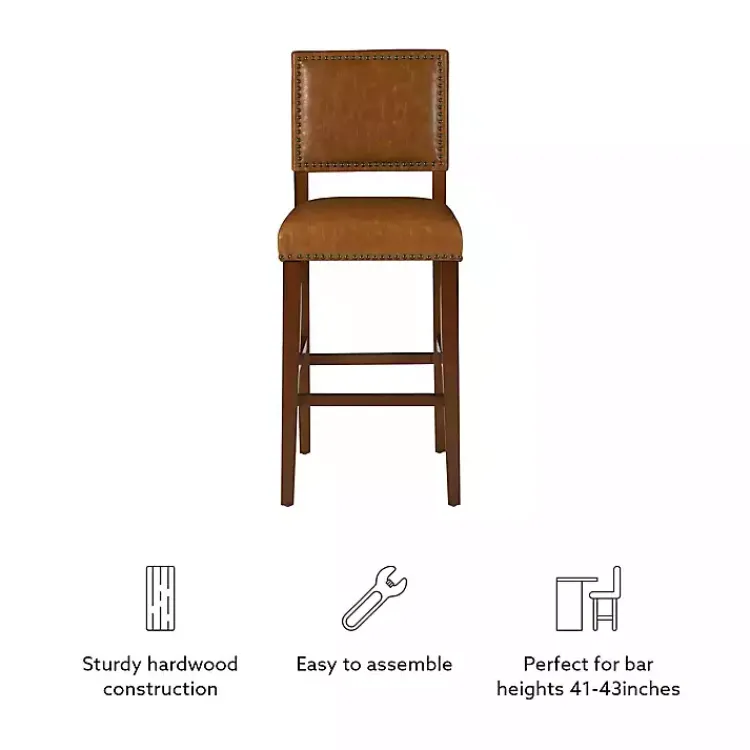 Bar Stools & Counter Height Stools-Kirklands Home Brown Faux Leather Square Classic Bar Stool Tan