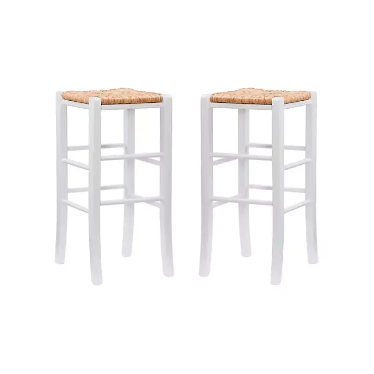 Bar Stools & Counter Height Stools-Kirklands Home White Wood Seagrass Backless 2-pc. Bar Stool Set Tan