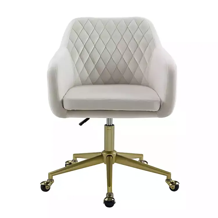 Office Furniture-Kirklands Home Cream Upholstered Tufted Swivel Office Chair Ivory