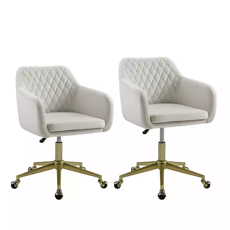 Office Furniture-Kirklands Home Cream Upholstered Tufted Swivel Office Chair Ivory